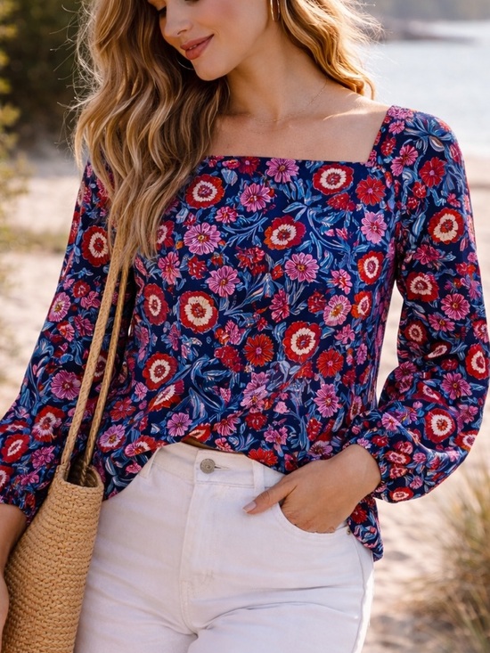 Vineyard Vines Tops - Vineyard Vines Floral Blouse Navy Pink Red Lightweight Top Size Small